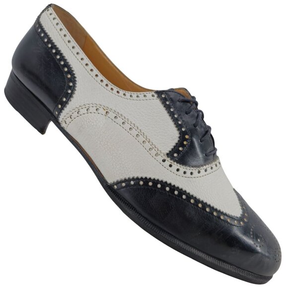 Vintage Bespoke Cole Haan Black White Leather Spectators 9.5 Italian Dress Shoes - Picture 3 of 15